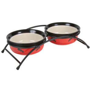 Set Comederos Ceramica Impresa, 2X0.25 l Ø12.5 Cm, Rj-ngr-crema