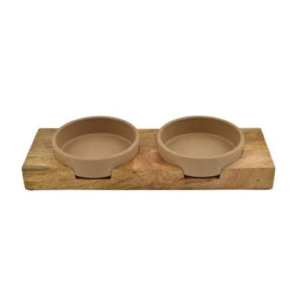 Set Comederos Gato Bambu Con Soporte Madera De Mango