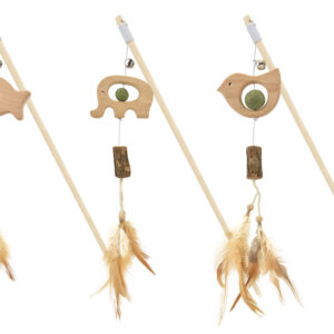 Vara Animales Madera Con Catnip Y Pluma